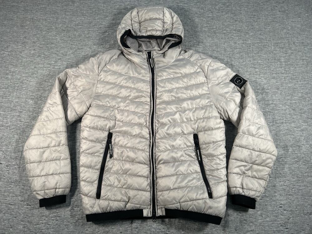 Marshall Artist Hooded Zip-Up Puffer Jacket Mens Extra Large Grey Casual